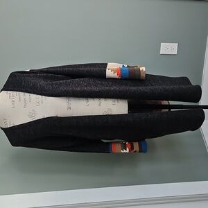 Stylish Dark Grey Cardigan with Multicolor Sleeves